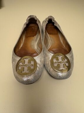 Tory Burch gold Metallic Logo Ballet Flats